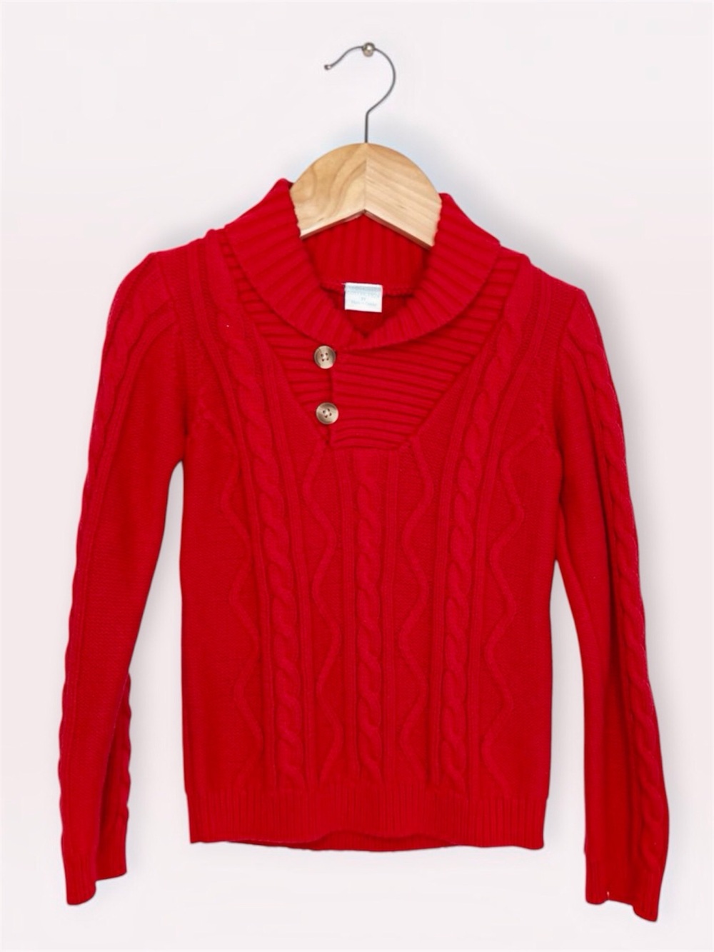 NWT Edgehill Collection red sweater thick cable knit shawl collar 100% cotton 3T
